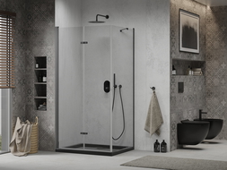 Mexen Lima skladací sprchovací kút 100 x 80 cm, priehľadný, čierny + vanička Flat, čierna - 856-100-080-70-00-4070B