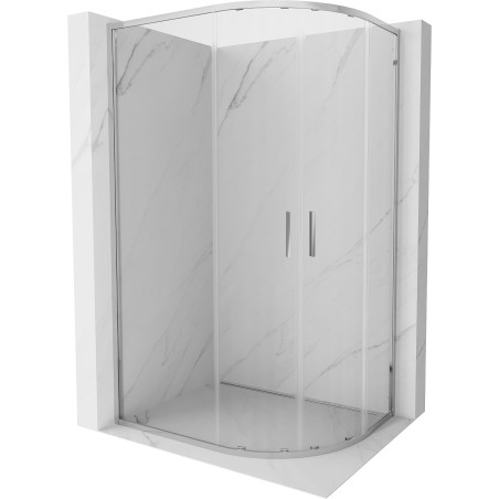Mexen Exo-S Duo pologuľatá asymetrická sprchová kabína s posuvnými dverami 100 x 90 cm, priehľadná, chróm