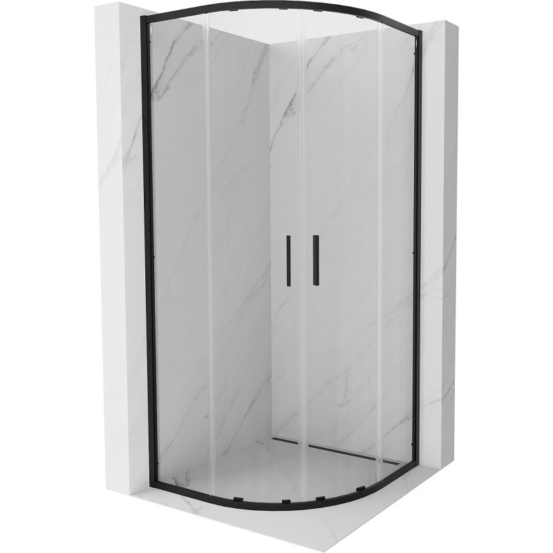 Mexen Exo polkruhový sprchovací kút posuvný 80 x 80 cm, transparentný, čierny - 8132-080-080-70-00