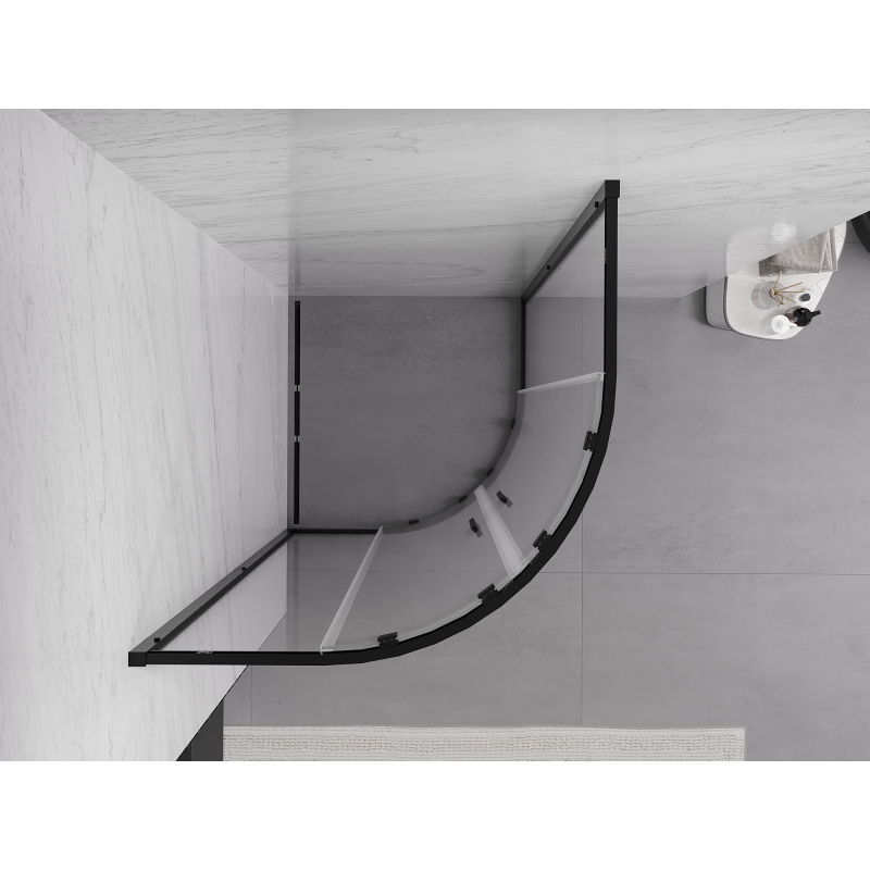 Mexen Exo polkruhová sprchová kabína posuvná 80 x 80 cm, transparentná, čierna - 8132-080-080-70-00