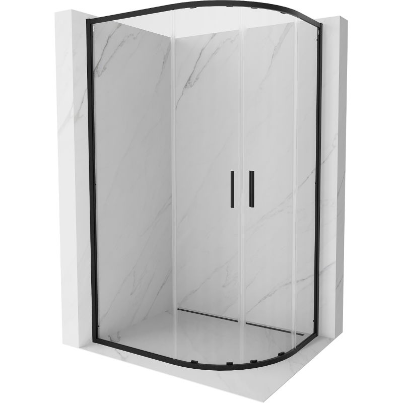 Mexen Exo polkruhová asymetrická posuvná sprchová kabína 100 x 90 cm, transparentná, čierna - 8132-100-090-70-00