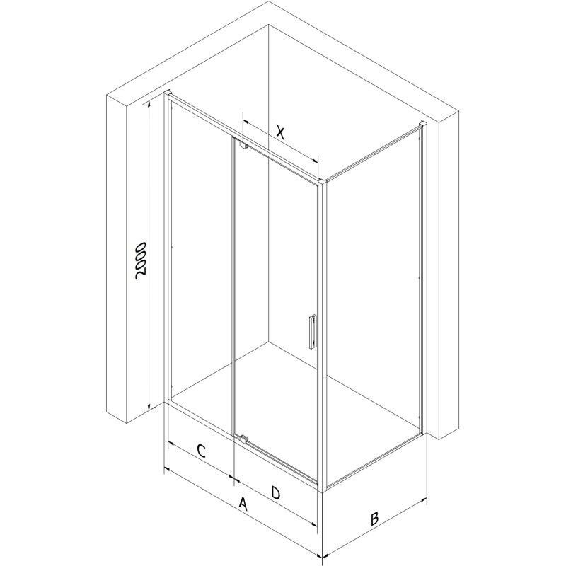 Mexen Exo-R sprchová kabína otváracia 155 x 75 cm, transparentná, chróm - 819-155-075-01-00
