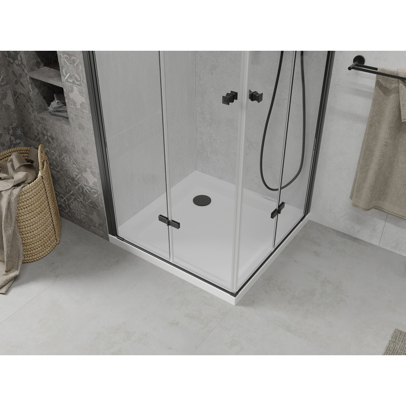 Mexen Lima Duo skladacia sprchová kabína 70 x 70 cm, číra, čierna + vanička Flat - 856-070-070-70-02-4010B