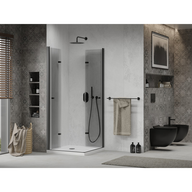 Mexen Lima Duo skladacia sprchová kabína 70 x 70 cm, číra, čierna + vanička Flat - 856-070-070-70-02-4010B