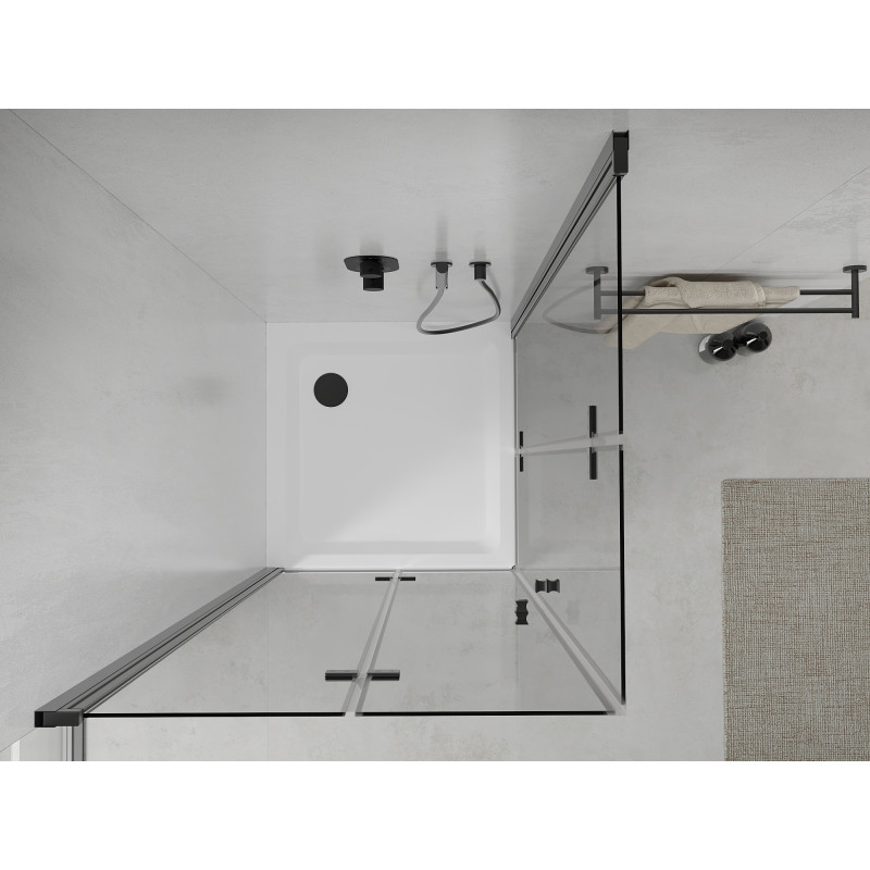 Mexen Lima Duo skladací sprchový kút 80 x 80 cm, transparentný, čierny + vanička Flat - 856-080-080-70-02-4010B