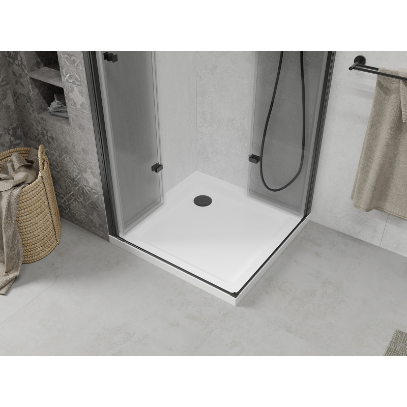 Mexen Lima Duo skladací sprchový kút 80 x 80 cm, transparentný, čierny + vanička Flat - 856-080-080-70-02-4010B