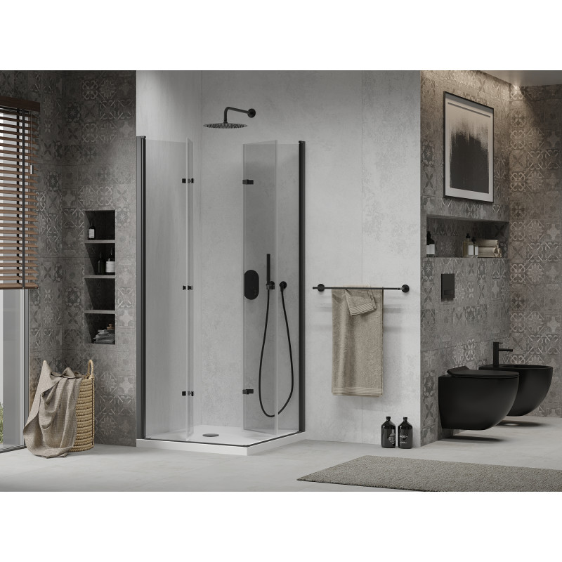 Mexen Lima Duo skladacia sprchová kabína 90 x 90 cm, priehľadná, čierna + plochá vanička - 856-090-090-70-02-4010B