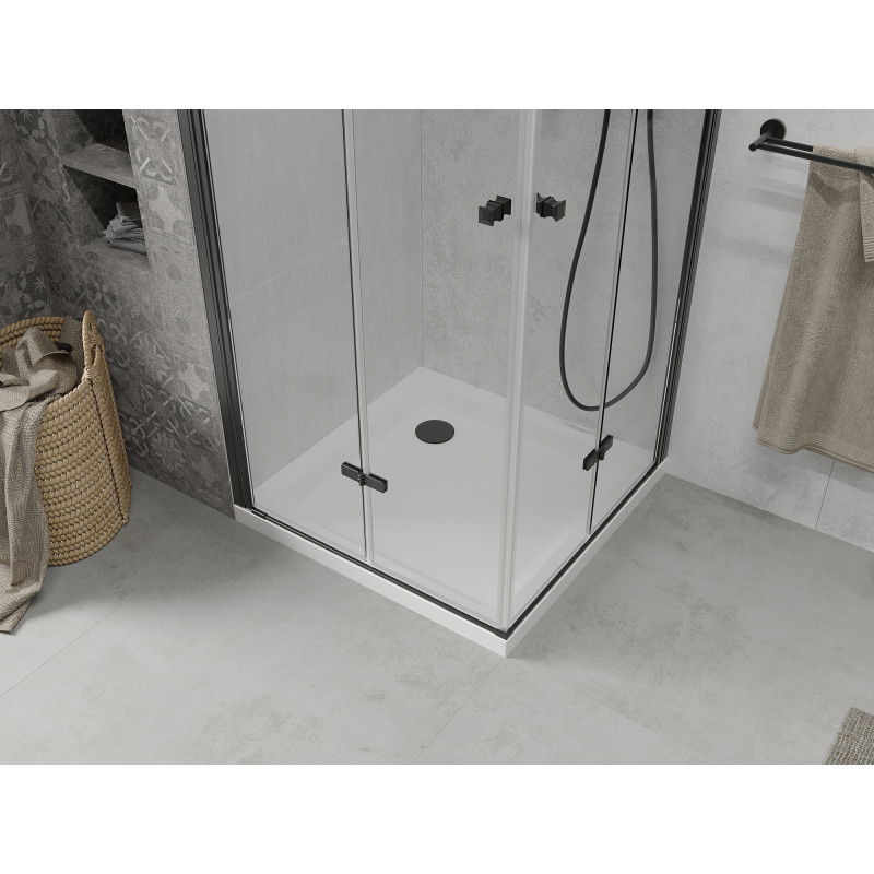 Mexen Lima Duo skladací sprchovací kút 90 x 90 cm, transparentný, čierny + vanička Flat - 856-090-090-70-02-4010B