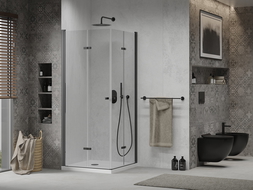 Mexen Lima Duo skladací sprchovací kút 90 x 90 cm, transparentný, čierny + vanička Flat - 856-090-090-70-02-4010B