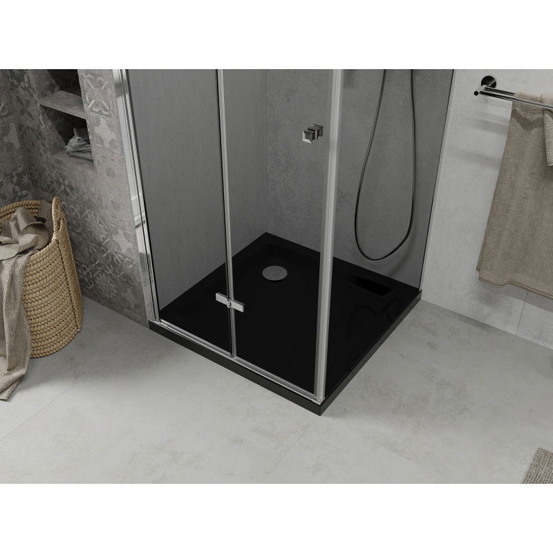 Mexen Lima skladací sprchový kút 80 x 80 cm, grafit, chróm + vanička Flat, čierna - 856-080-080-01-40-4070