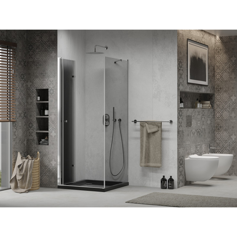 Mexen Lima skladacia sprchová kabína 80 x 80 cm, grafit, chróm + vanička Flat, čierna - 856-080-080-01-40-4070
