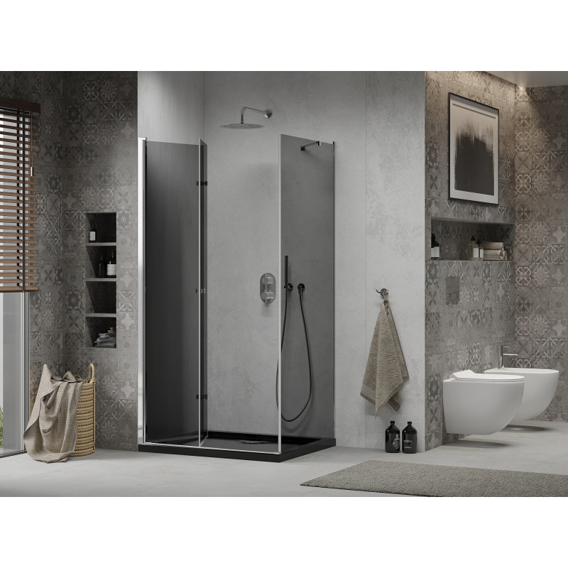Mexen Lima skladací sprchový kút 80 x 100 cm, grafit, chróm + vanička Flat, čierny - 856-080-100-01-40-4070