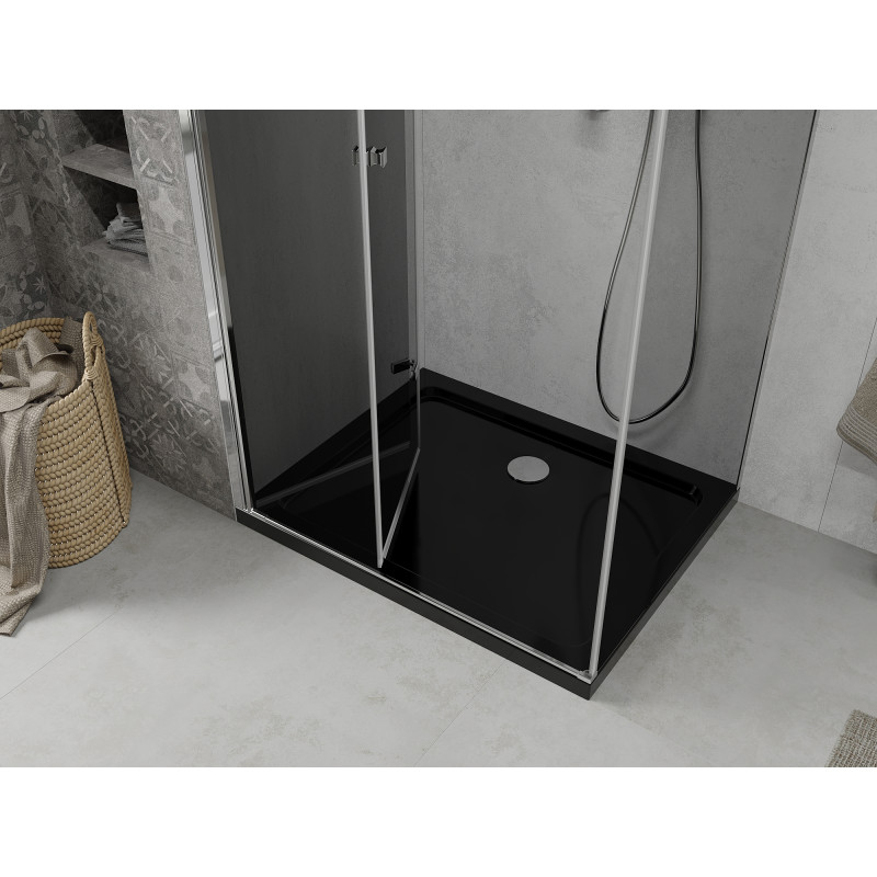 Mexen Lima skladacia sprchová kabína 80 x 120 cm, grafit, chróm + vanička Flat, čierna - 856-080-120-01-40-4070