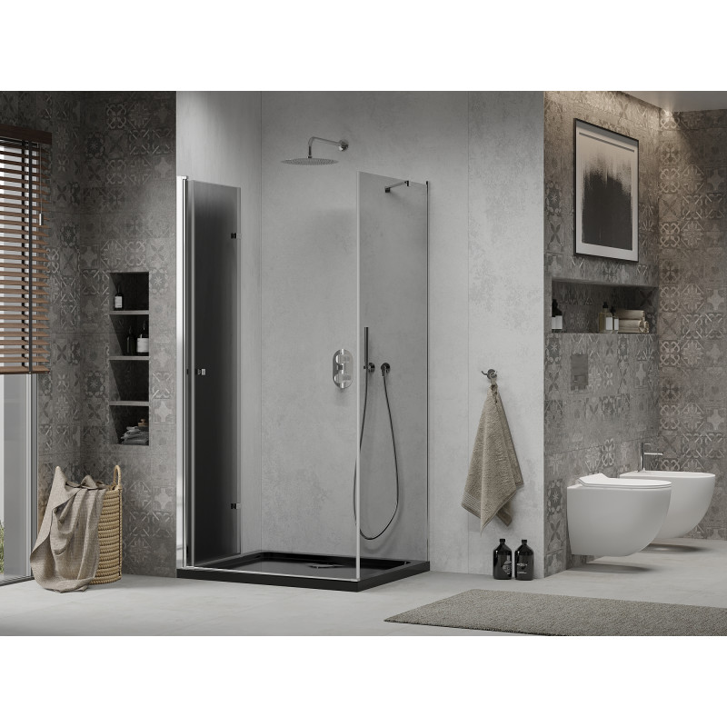 Mexen Lima skladacia sprchová kabína 80 x 120 cm, grafit, chróm + vanička Flat, čierna - 856-080-120-01-40-4070