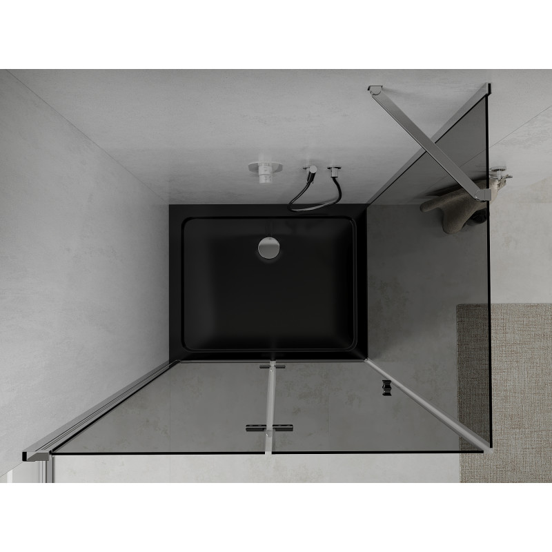 Mexen Lima skladacia sprchová kabína 80 x 120 cm, grafit, chróm + vanička Flat, čierna - 856-080-120-01-40-4070