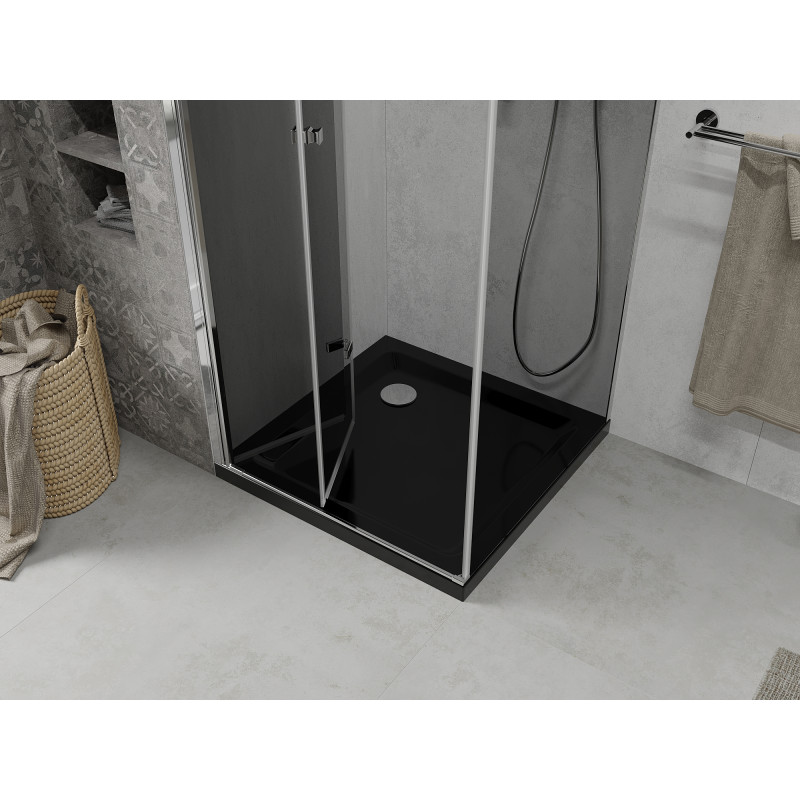 Mexen Lima skladací sprchovací kút 90 x 90 cm, grafit, chróm + vanička Flat, čierna - 856-090-090-01-40-4070