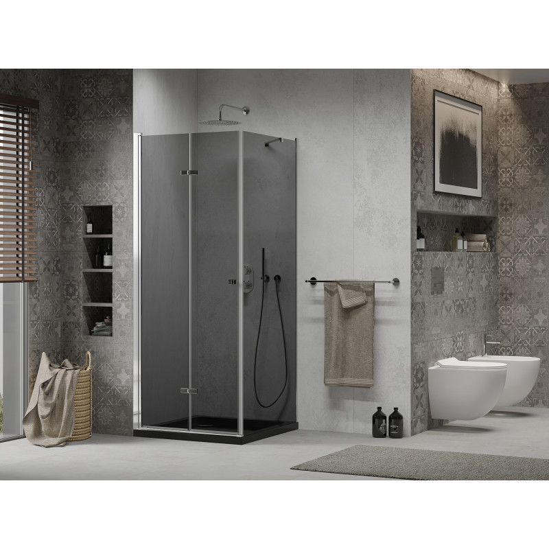 Mexen Lima skladací sprchovací kút 90 x 90 cm, grafit, chróm + vanička Flat, čierna - 856-090-090-01-40-4070