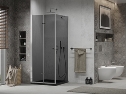Mexen Lima skladací sprchovací kút 90 x 90 cm, grafit, chróm + vanička Flat, čierna - 856-090-090-01-40-4070