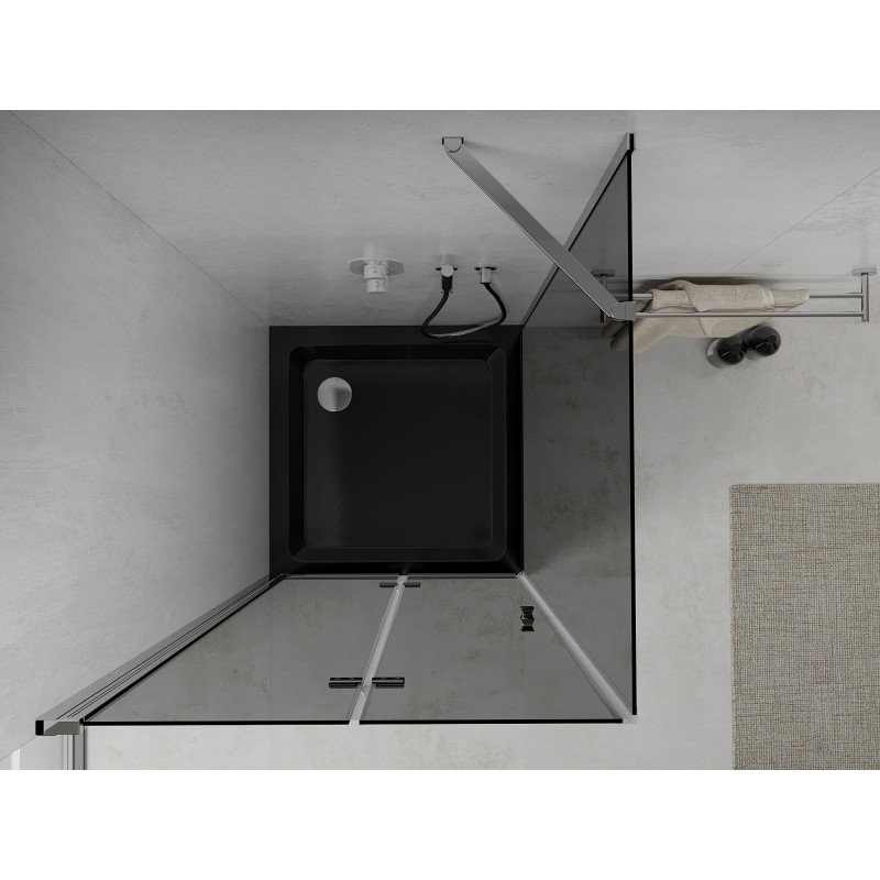 Mexen Lima skladací sprchovací kút 90 x 90 cm, grafit, chróm + vanička Flat, čierna - 856-090-090-01-40-4070