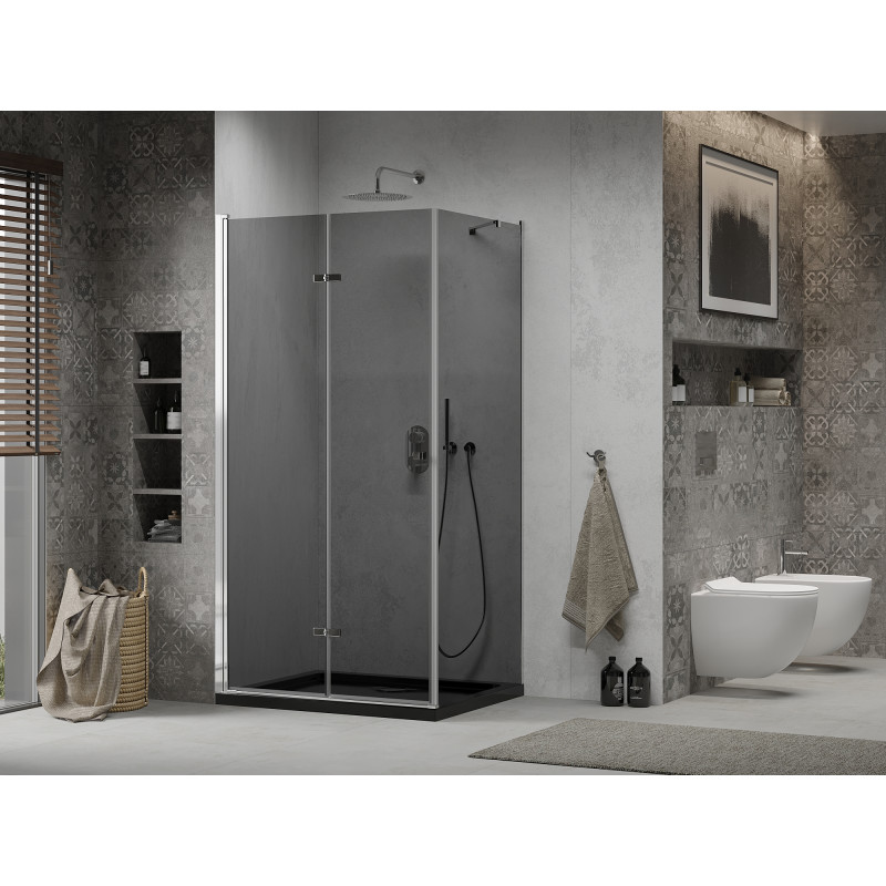 Mexen Lima skladacia sprchová kabína 90 x 120 cm, grafit, chróm + sprchová vanička Flat, čierna - 856-090-120-01-40-4070