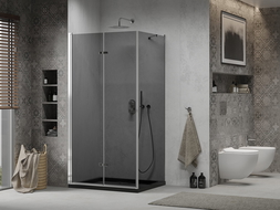 Mexen Lima skladací sprchový kút 90 x 120 cm, grafit, chróm + vanička Flat, čierny - 856-090-120-01-40-4070