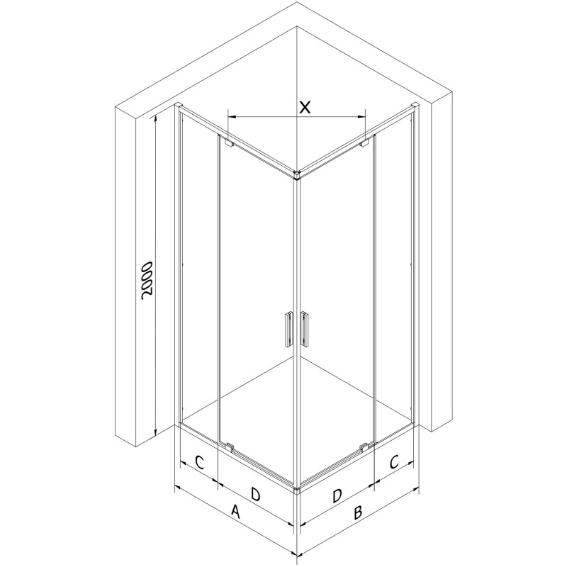 Mexen Exo-R Duo štvorcový sprchový kút s vyklápacími dverami 100 x 100 cm, priehľadný, chróm - 8110-100-100-01-00