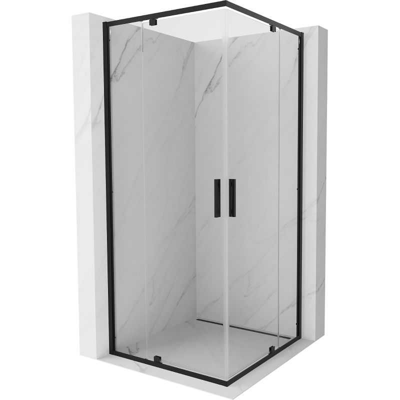 Mexen Exo štvorcová sprchová kabína s otváracími dverami 80 x 80 cm, transparentná, čierna - 8110-080-080-70-00