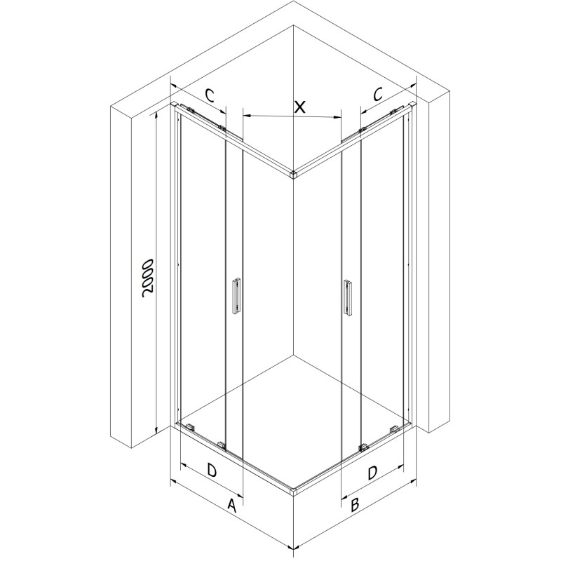 Mexen Exo-S Duo štvorcový posuvný sprchový kút 70 x 70 cm, transparentný, chróm - 8111-070-070-01-00