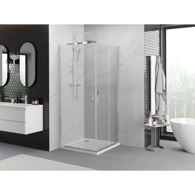 Mexen Exo-S Duo štvorcový sprchovací kút so zasúvacími dverami 90 x 90 cm, transparentný, chróm - 8111-090-090-01-00