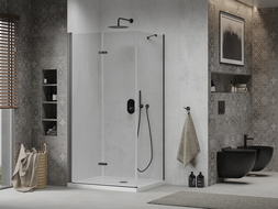 Mexen Lima skladací sprchovací kút 70 x 110 cm, transparentný, čierny + sprchová vanička Flat, biela - 856-070-110-70-00-4010B