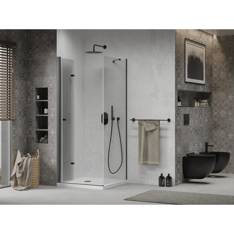 Mexen Lima skladacia sprchová kabína 90 x 90 cm, transparentná, čierna + Flat vanička, biela - 856-090-090-70-00-4010B