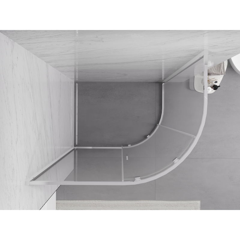 Mexen Exo sprchovací kút polkruhový asymetrický posuvný 90 x 80 cm, transparentný, chróm - 8131-090-080-01-00