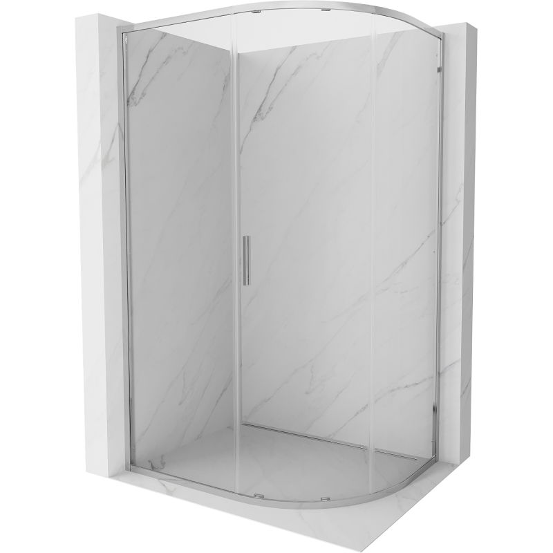 Mexen Exo asymetrická polkruhová sprchová kabína so závesnými dverami 100 x 80 cm, transparentná, chróm - 8131-100-080-01-00