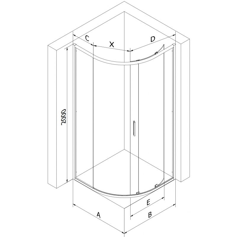 Mexen Exo sprchovací kút polkruhový asymetrický posuvný 90 x 80 cm, transparentný, chróm - 8131-090-080-01-00