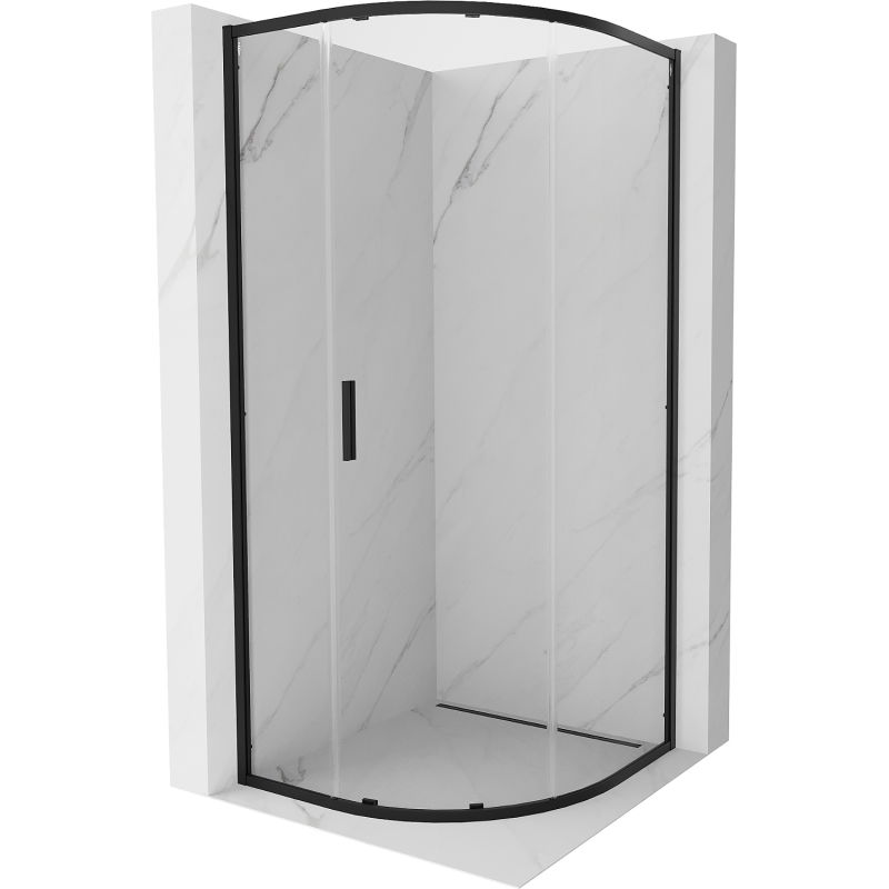 Mexen Exo sprchovací kút polkruhový posuvný 80 x 80 cm, transparentný, čierny - 8131-080-080-70-00