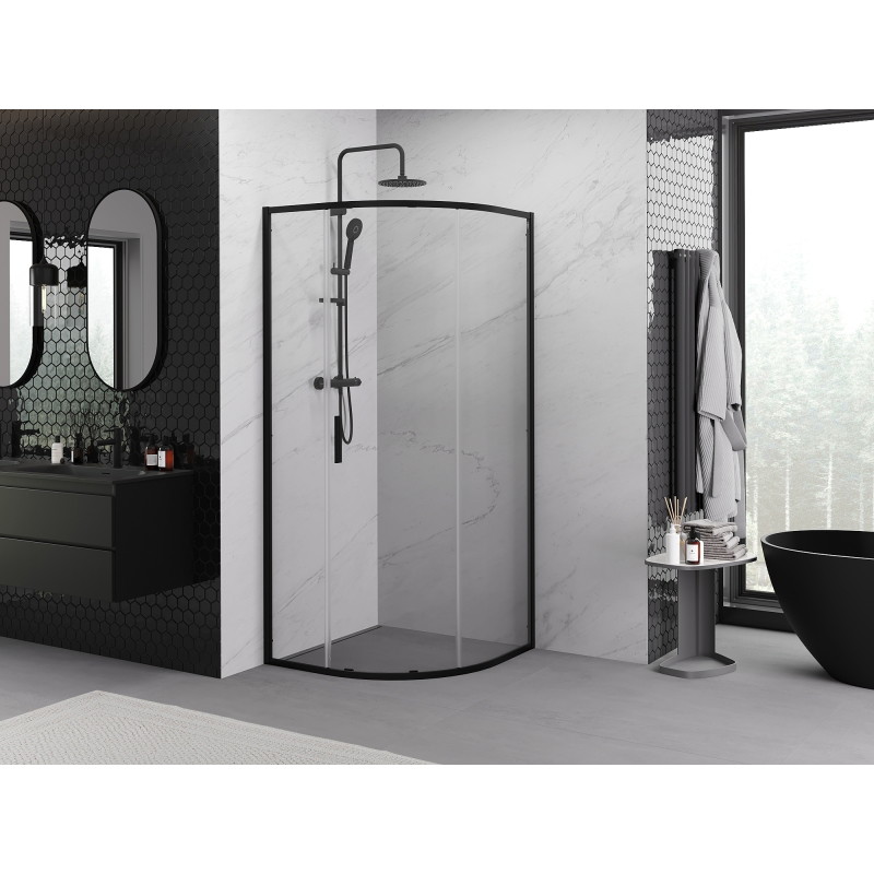 Mexen Exo-S kútový sprchovací kút posuvný 80 x 80 cm, transparentný, čierny - 8131-080-080-70-00