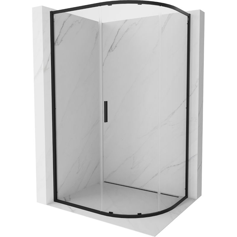 Mexen Exo asymetrická zaoblená sprchová kabína s posuvnými dverami 100 x 80 cm, priehľadná, čierna - 8131-100-080-70-00