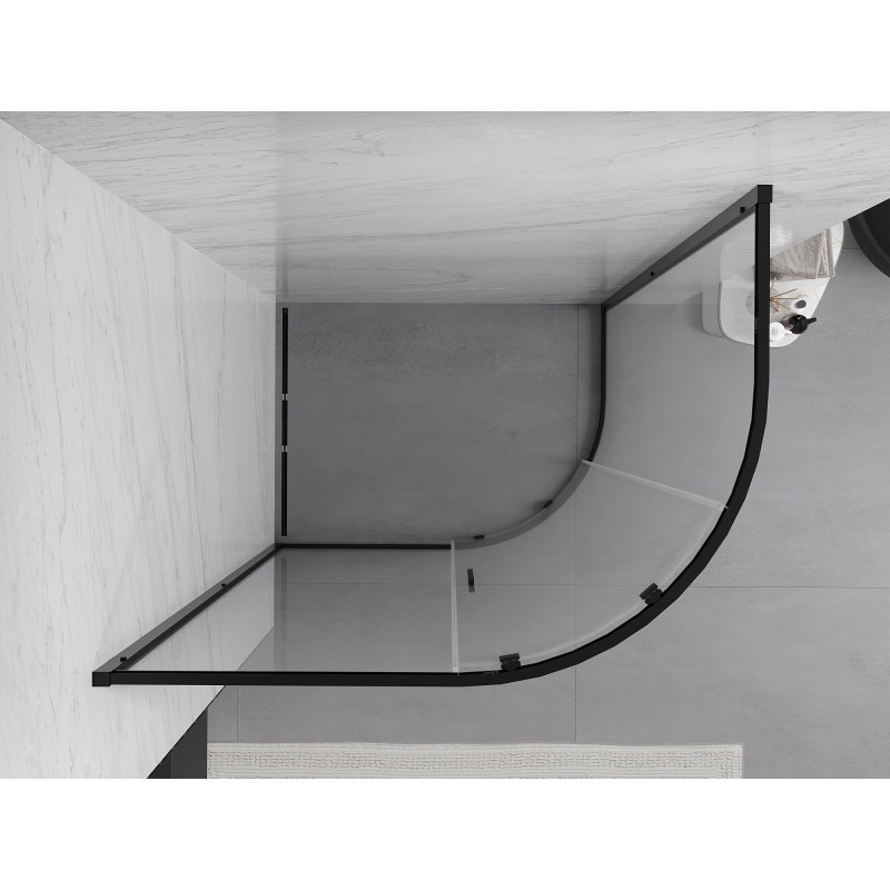 Mexen Exo-S asymetrická posuvná štvrťkruhová sprchová kabína 90 x 80 cm, transparentná, čierna - 8131-090-080-70-00