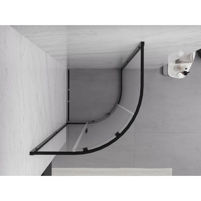 Mexen Exo polkruhová sprchová kabína posuvná 100 x 100 cm, transparentná, čierna - 8131-100-100-70-00