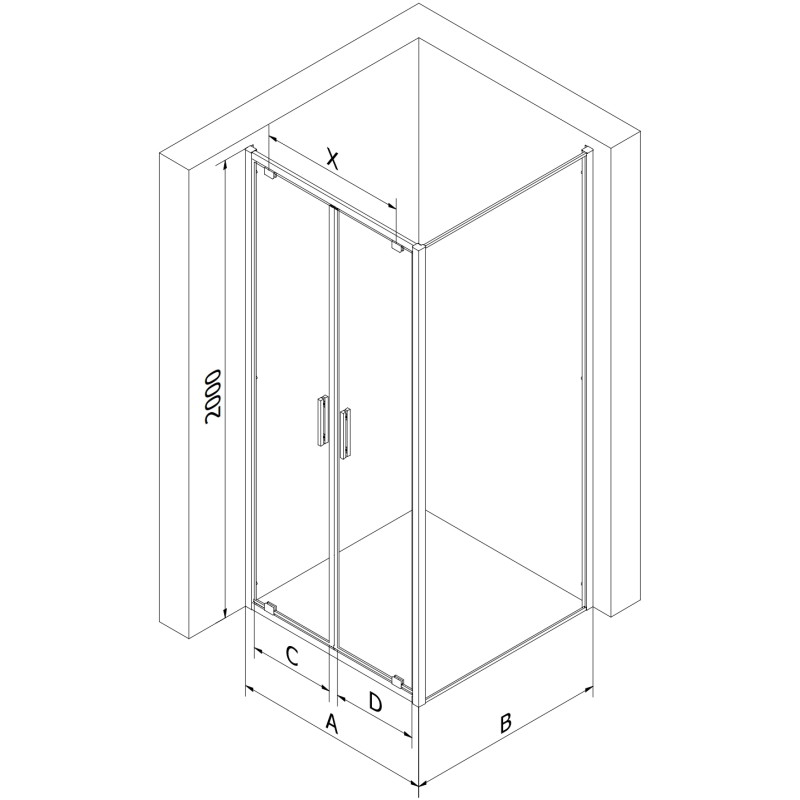 Mexen Exo-BR Duo sklopná sprchová kabína 90 x 85 cm, priehľadná, chróm - 8182-090-085-01-00