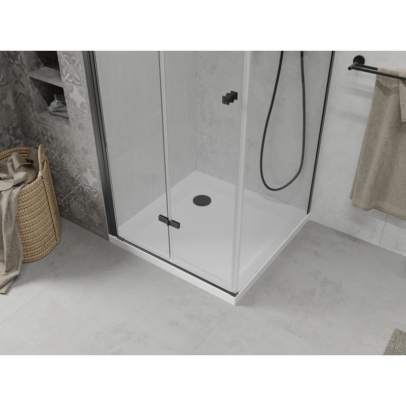 Mexen Lima skladací sprchový kút 100 x 100 cm, transparentný, čierny + vanička Flat, biela - 856-100-100-70-00-4010B