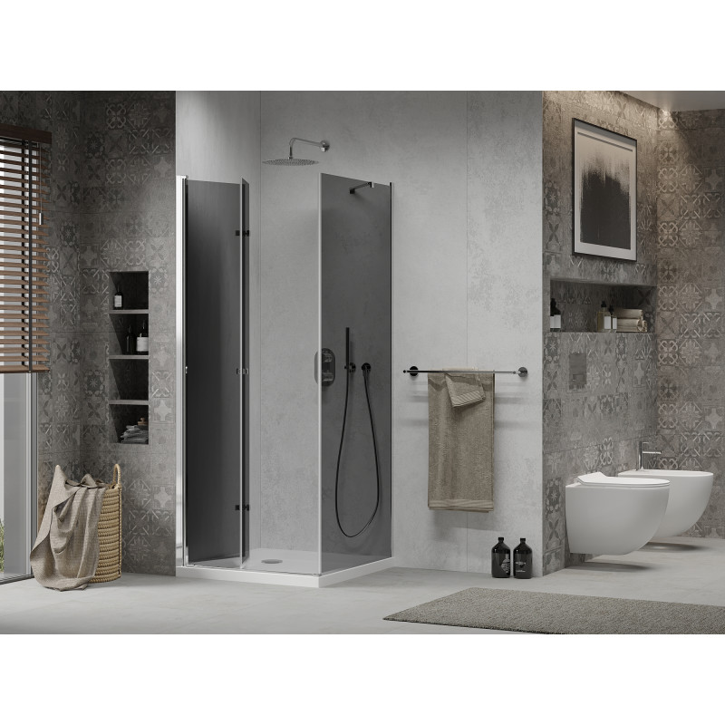 Mexen Lima skladacia sprchová kabína 70 x 70 cm, grafit, chróm + vanička Flat, biela - 856-070-070-01-40-4010