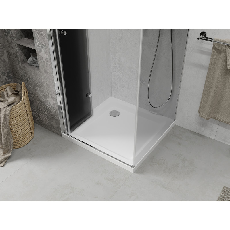 Mexen Lima skladacia sprchová kabína 70 x 70 cm, grafit, chróm + vanička Flat, biela - 856-070-070-01-40-4010
