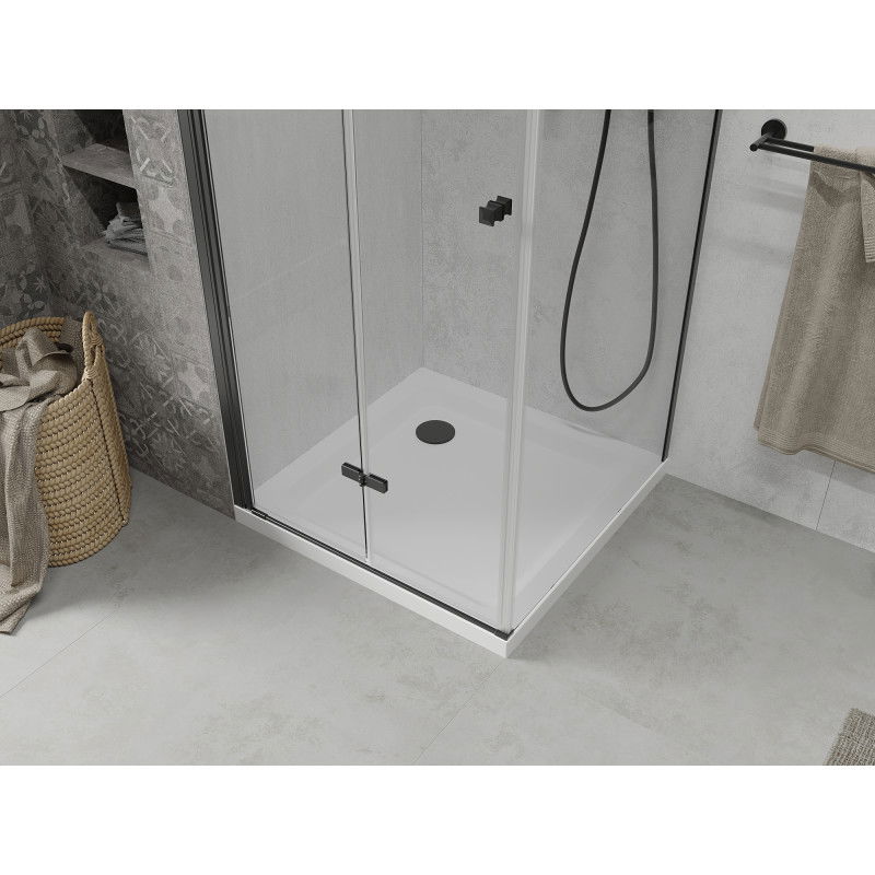 Mexen Lima skladací sprchovací kút 70 x 70 cm, transparentný, čierny + vanička Flat, biela - 856-070-070-70-00-4010B