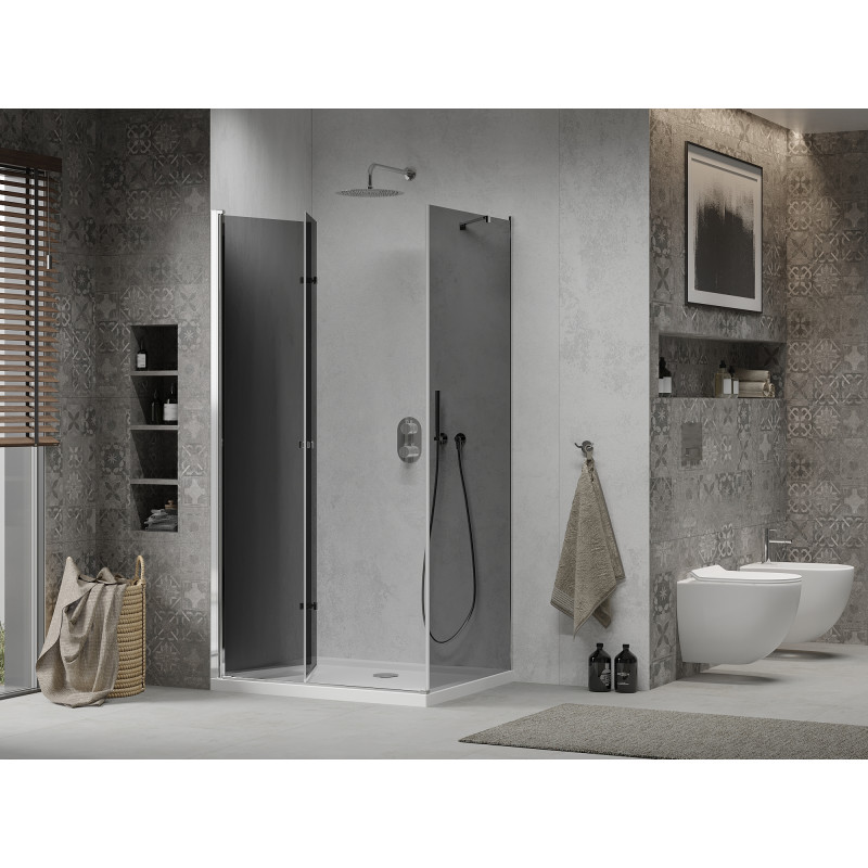 Mexen Lima skladacia sprchová kabína 70 x 90 cm, grafit, chróm + vanička Flat, biela - 856-070-090-01-40-4010