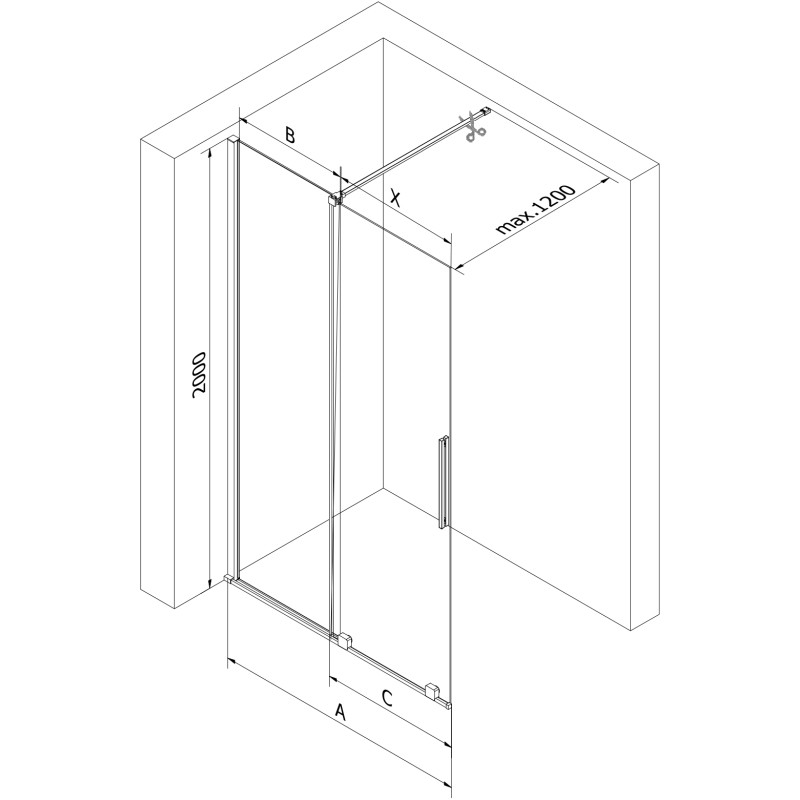 Mexen Velar posuvná sprchová stena Walk-in 140 x 200 cm, transparentná 8 mm, brúsená meď - 871-140-000-03-65