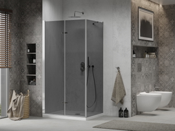Mexen Lima skladacia sprchová kabína 80 x 70 cm, grafit, chróm + Flat sprchová vanička, biela - 856-080-070-01-40-4010