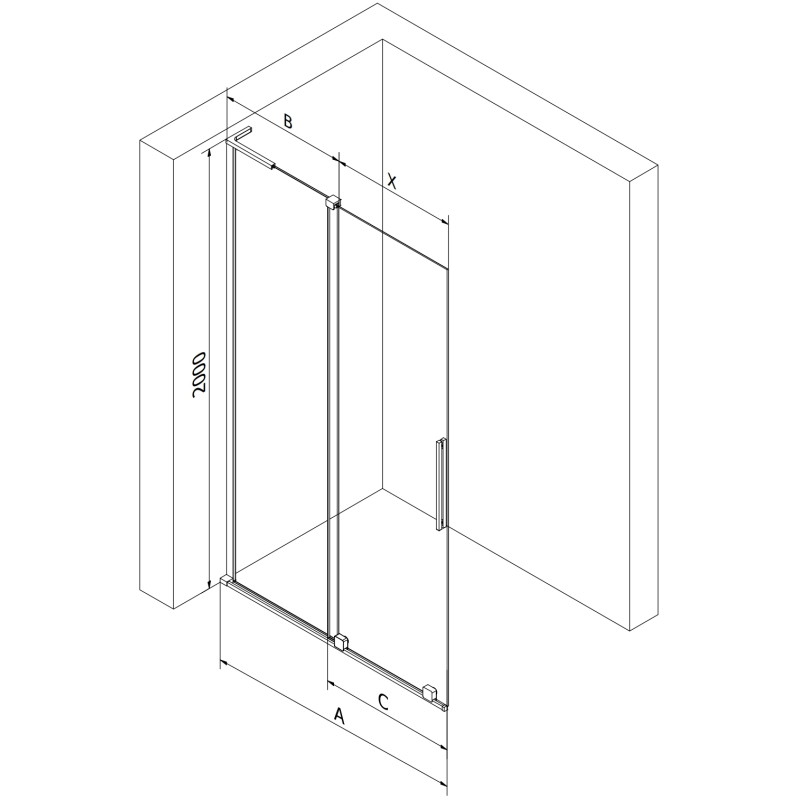 Mexen Velar L posuvná sprchová stena Walk-in 100 x 200 cm, mat 8 mm, leštená pištoľovo sivá farba - 871-100-003-33-66