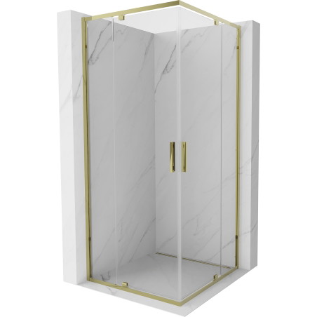 Mexen Exo-R Duo štvorcová sprchová kabína s otváracími dverami 80 x 80 cm, transparentná, zlatá - 8110-080-080-50-00
