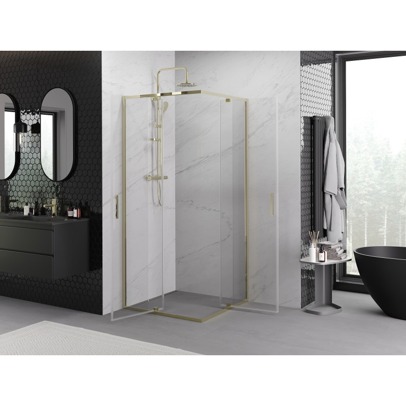Mexen Exo-R Duo štvorcová sprchová kabína s otváracími dverami 80 x 80 cm, transparentná, zlatá - 8110-080-080-50-00